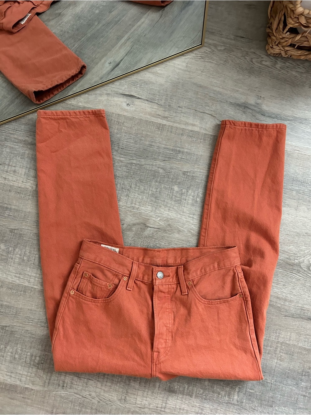 Levi’s Premium 501 Original Crop Jeans 28x26 Terracotta Burnt Orange Button Fly